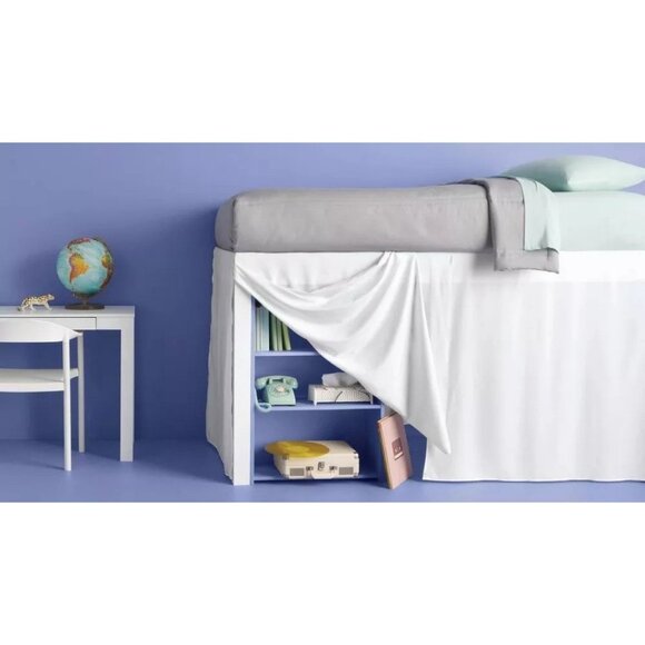 Room Essentials Raised Vaulted Dorm Room White Bed Skirt w/ 42" Drop 39" x 80" - Picture 1 of 6